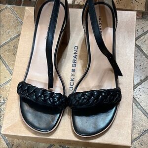 Lucky Brand Black Woven Strap Wedges
